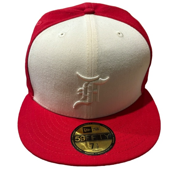 FEAR OF GOD for ATMOS NWT new era cap co. -7 1/2 red/cream - Picture 1 of 4